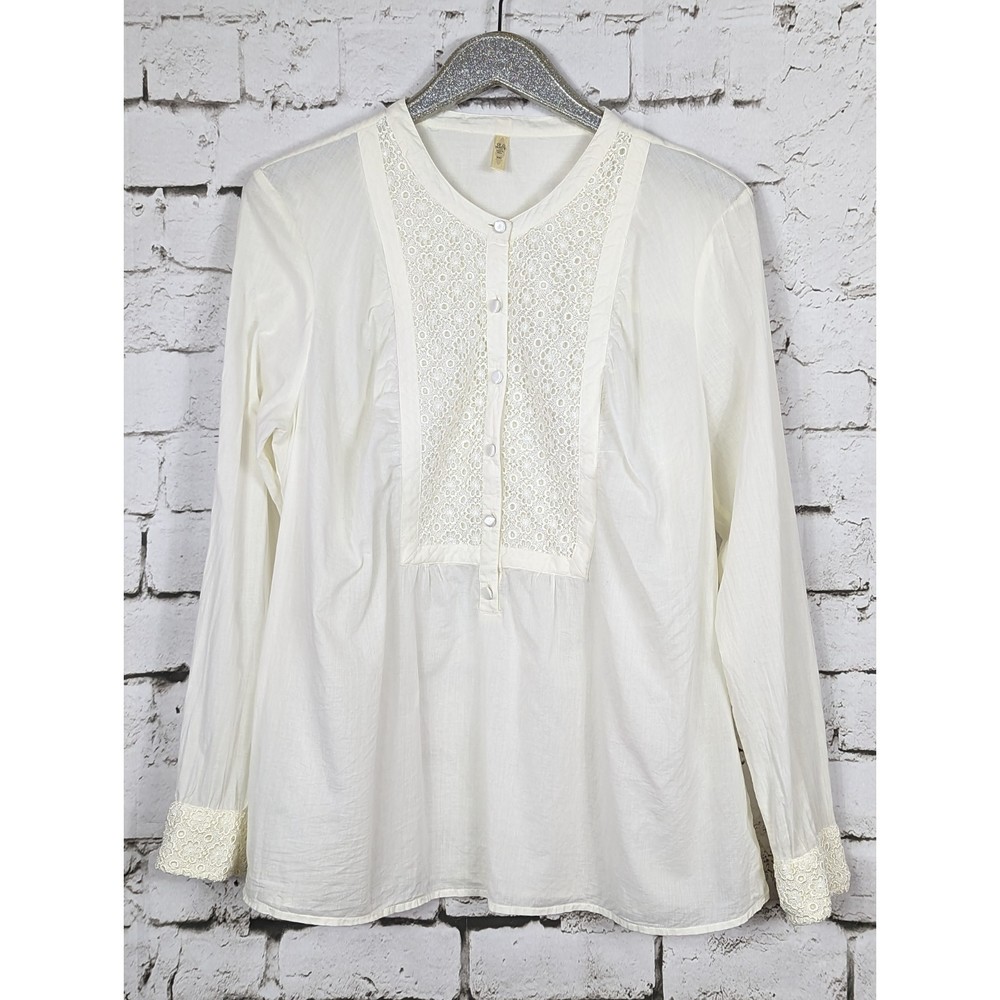 Vintage Old Navy Cream Embroidered Cotton Blouse XXL